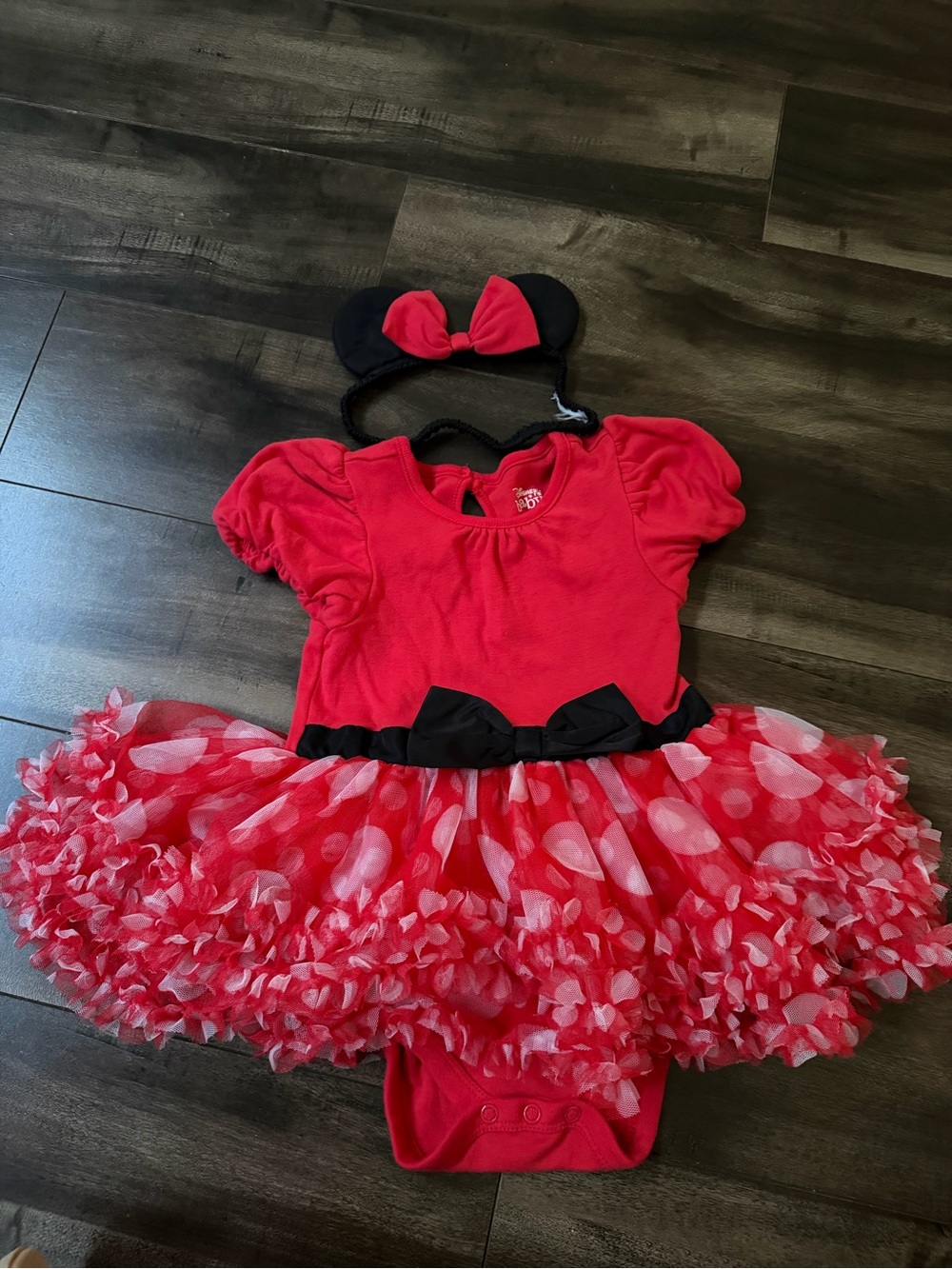 Disney Red and Black Minnie-Inspired Tutu Bodysuit with Ear Headband